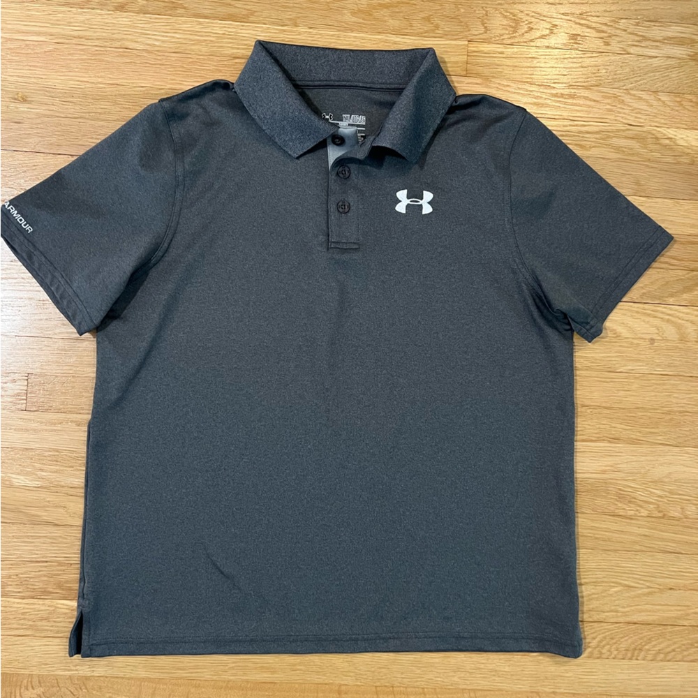 Under Armour Polo, Gray, Youth XL, Loose Fit, Heat Gear